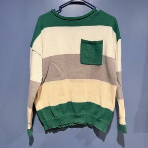 Striped Green and Cream Striped Sweater Large 100% Polyester